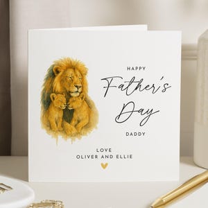 Carte de fête des pères, carte de fête des pères des enfants, carte de fête des pères de fils fille, carte de lion pour papa, jolie carte de fête des pères