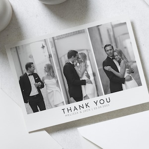 Schwarz & Weiß Foto Dankeskarten, Moderne Dankeskarten Hochzeit, Einfache Hochzeit Dankeskarten mit Foto, Foto Dankeskarten Hochzeit