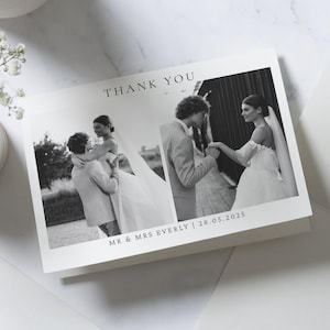 Schwarzweiße Fotohochzeit Dankeskarten, Moderne Dankeskarten, Einfache Danksagungskarten mit Foto, Foto Dankeskarten Hochzeit