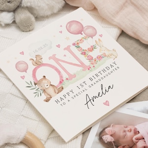 Carte de premier anniversaire pour petite-fille, carte 1er anniversaire fille, carte 1er anniversaire personnalisée, cadeau 1er anniversaire, 1er anniversaire petite-fille