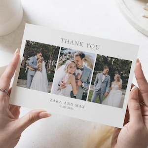 Individuelle Danksagungskarten mit Foto, gefaltete Danksagungskarten, moderne Dankeskarten Hochzeit, einfache Dankeskarten für die Hochzeit