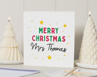 Biglietto Di Natale Per Insegnante - Hunts England "Merry Christmas To A Special Teacher" Con Busta Marrone