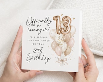 13th Birthday Card for Granddaughter, Granddaughter 13th Birthday Card, Teenage Girl Birthday Card, 13 Birthday Card, Balloon Birthday Card