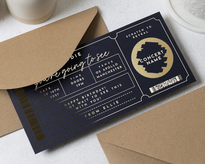Scratch To Reveal Ticket, Concert Ticket Scratch Card, Concert Gift Ticket, Foil Ticket, Scratch Off Card, Scratch Surprise Card, Voucher image 3
