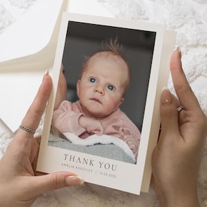 Cartões editáveis de agradecimento para novos bebês, cartões de agradecimento para novas meninas, cartões postais de agradecimento personalizados, recém-nascidas, cartões de agradecimento