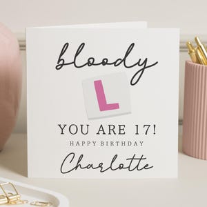 Biglietto di auguri per il 17° compleanno di lei, biglietto di auguri divertente per il 17° compleanno, biglietto di auguri personalizzato per figlia, biglietto di auguri con piatto a L, biglietto di auguri per bambina