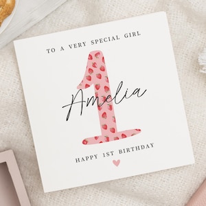 Tarjeta de primer cumpleaños para niña, tarjeta personalizada de primer cumpleaños, tarjeta de cumpleaños para hija, tarjeta de cumpleaños especial para niña, tarjeta de nombre personalizada