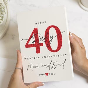 Tarjeta de 40º aniversario, tarjeta de aniversario de bodas de rubí, tarjeta de aniversario personalizada para mamá y papá, tarjeta de aniversario para padres.