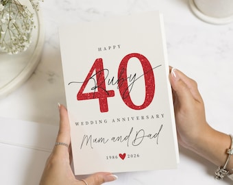 40-årsjubileumskort, Rubinfärgat bröllopsdagskort, Personligt jubileumskort för mamma och pappa, Jubileumskort för föräldrar