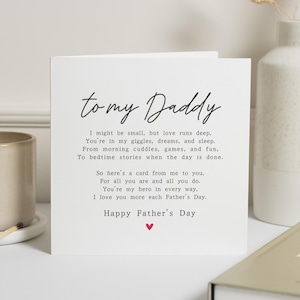 Fathers Day Card from Child, To My Daddy Poem Card, Fathers Day Card for Dad, Cute Fathers Day Card, Daddy Card from Daughter or Son