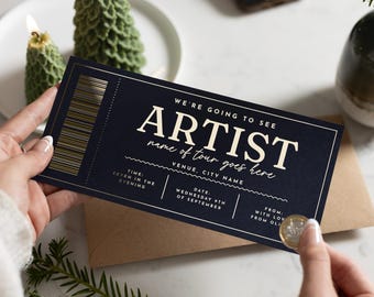 Personalised Concert Ticket Gift Voucher,  Custom Gift For Him Or Her, Gold Foil, Birthday Gift Voucher, Festival Ticket, Anniversary Gift