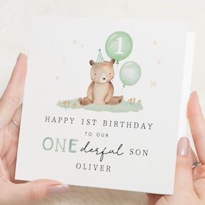 Carte de 1er anniversaire pour fils, carte de premier anniversaire personnalisée, carte d'anniversaire ours mignon, 1er carte d'anniversaire pour garçon, carte d'un an