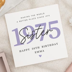 Cartão de aniversário de 50 anos para irmã, cartão de aniversário personalizado para irmã, cartão de aniversário de 1975, cartão de feliz aniversário de 50 anos para ela