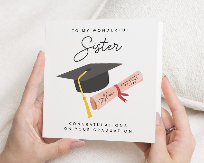 Carte personnalisée de remise des diplômes pour soeur, carte de félicitations pour l'obtention du diplôme soeur, cadeau de remise des diplômes, remise des diplômes soeur, promotion 2024 image 1