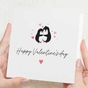 Happy Valentines Day Karte, Valentinstag Geschenk für ihn, einfache Valentinstag Karte, Valentinstag Geschenk für sie, Freund, Pinguin Valentinstag Karte
