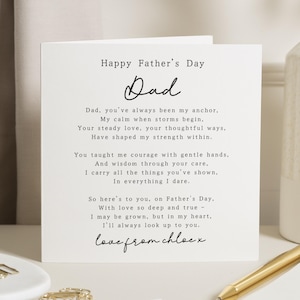 Fathers Day Card for Dad, Fathers Day Card from Daughter, Personalised Fathers Day Card, Poem Fathers Day Card, Card for Him