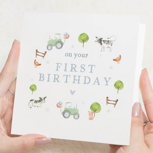 Carte 1er anniversaire garçon, carte 1er anniversaire bébé, carte 1er anniversaire ferme, cadeau premier anniversaire fils, cadeau premier anniversaire, 1er anniversaire neveu
