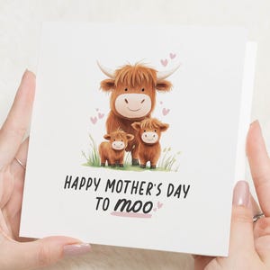 Tarjeta del día de la madre con vaca de las tierras altas, tarjeta del día de la madre feliz, tarjeta de vaca para el día de la madre, tarjetas del día de la madre para ella, tarjeta del día de la madre para mamá