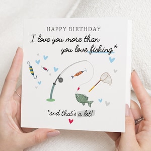 Tarjeta de cumpleaños para él, tarjeta de cumpleaños de pesca, tarjeta de cumpleaños divertida para papá, esposo, novio, tarjeta de cumpleaños personalizada para pescador