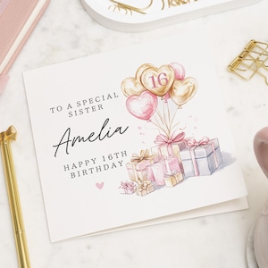 Gepersonaliseerde 16e verjaardagskaart meisje, zus 16e verjaardagskaart, Sweet 16e verjaardagscadeau voor zus, zestiende verjaardag, zus verjaardag