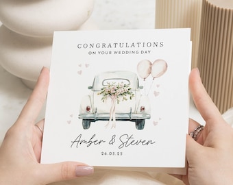 Carte de mariage, Félicitations pour votre mariage, Voiture de mariage heureux, Cadeau de mariage pour amis, Carte-cadeau de mariage pour couple, Ami