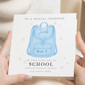 Carte premier jour à l'école pour petit-fils, carte scolaire personnalisée, carte de première année, carte porte-bonheur pour garçon, carte petit-fils, carte de rentrée