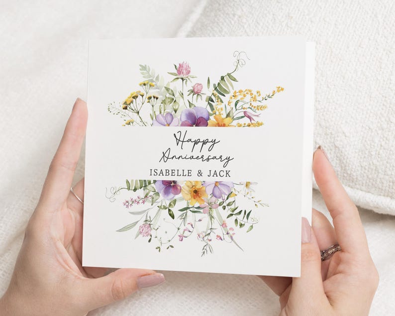 Carte d'anniversaire, carte d'anniversaire personnalisée, carte d'anniversaire florale, carte d'anniversaire pour couple, carte d'anniversaire de mariage image 1