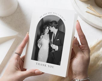 Cartes de remerciement personnalisées pour mariage, carte de remerciement photo mariage, cartes de remerciement pliées, carte de remerciement mariage minimale, A6 5 x 7