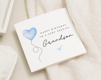 Geburtstagskarte für Enkel, Enkel Geburtstagskarte, personalisierte Geburtstagskarte, Geburtstagskarte für Jungen, niedliche blaue Ballon-Geburtstagskarte