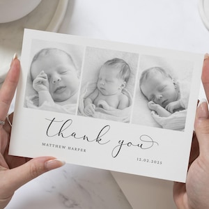 Cartes de remerciement pliées avec photo en noir et blanc, cartes de remerciement avec photo de bébé, carte de remerciement personnalisée bébé, faire-part de bébé garçon