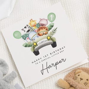 Carte 1er anniversaire animal pour garçon, carte 1er anniversaire fils, carte premier anniversaire, 1er anniversaire neveu, cadeau spécial premier anniversaire pour petit-fils