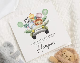 Animal 1st Birthday Card For Boy, Son 1st Birthday Card, First Birthday Card, Nephew 1st Birthday, Special First Birthday Gift For Grandson