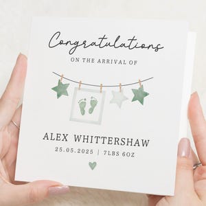 Carte de naissance personnalisée, Carte de félicitations de bébé personnalisée, Carte d'arrivée, Carte de bébé garçon ou fille, Cadeau personnalisé pour nouveau-né, Carte de baby shower