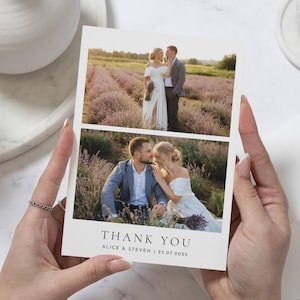 Cartes de remerciement avec photo de mariage, Cartes de remerciement personnalisées Mariage, Cartes de remerciement pliées, Cartes postales de remerciement pour mariage, Simple
