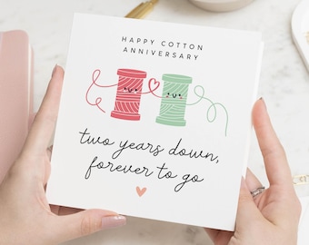 Carte de 2e anniversaire, Carte de 2e anniversaire de mariage, Carte d&#39;anniversaire de mariage en coton, Anniversaire de 2 ans, Carte de deuxième anniversaire, Cadeau d&#39;anniversaire