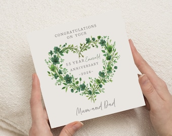 55th Anniversary Card for Mum and Dad, Emerald Anniversary Card, Personalised Wedding Anniversary Card for Parents, Floral Card