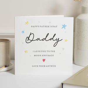 Carte de fête des pères pour papa, carte de fête des pères de l'enfant, carte Je t'aime sur la lune et dos, carte de fête des pères personnalisée