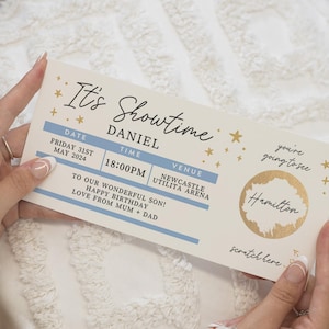 Cadeau d'anniversaire à gratter, Billet d'événement personnalisé, Cadeau billet de théâtre, Carte à gratter de théâtre, Billet de musique, Assister à un spectacle