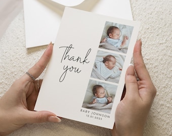 Carte de remerciement modifiable pour bébé fille, carte de remerciement personnalisée pour petite fille, carte postale de remerciement personnalisée, nouvelle petite fille, carte de remerciement