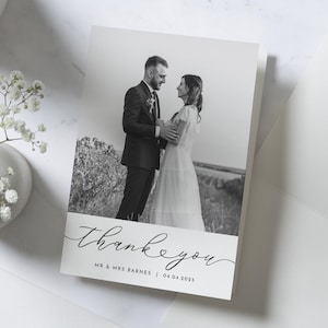 Cartes de remerciement avec photo en noir et blanc pour mariage, Cartes de remerciement personnalisées pour mariage, Cartes de remerciement avec photo, Cartes postales de remerciement, Pliées