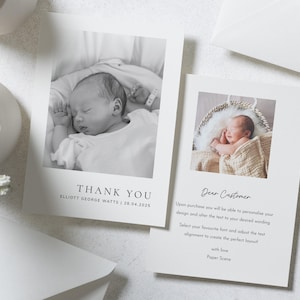 Cartes de remerciement photo noir et blanc pour bébé, nouvelles cartes de remerciement photo de bébé, carte de remerciement personnalisée bébé, faire-part de bébé image 2