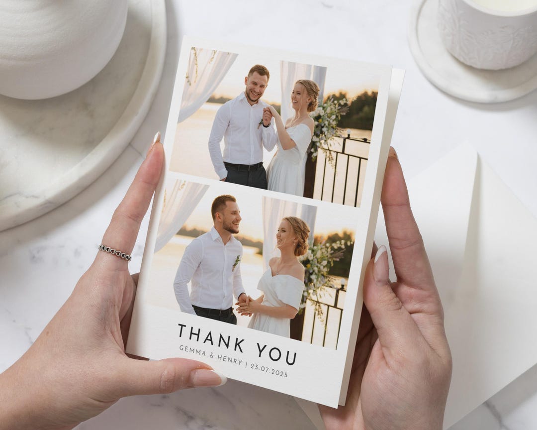Minimalistic Wedding Thank You Cards With Photo, Thank You Cards Folded ...