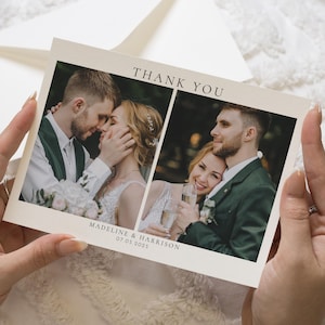 Einfache Grußkarten Hochzeit Dankeskarten mit Foto, Hochzeit Dankeskarten, Gefaltete Danksagungskarten, Postkarte Dankeskarten Querformat