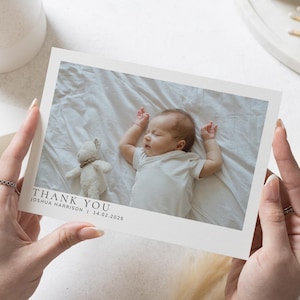 Einfache neues Baby Dankeskarten, personalisierte Dankeskarten Neues Baby, Babyfoto Dankeskarten, Postkarte Dankeskarten, Dankeskarten