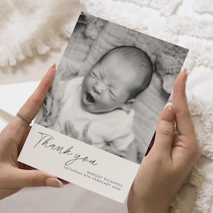 Nouvelles cartes de remerciement pour bébé, cartes de remerciement avec photo en noir et blanc, carte de remerciement personnalisée pour bébé, faire-part de bébé