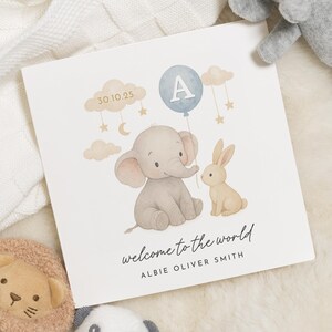 Carte de naissance, Carte de naissance personnalisée, Carte de bienvenue dans le monde, Carte de bébé garçon, Carte de bébé fille, Carte d'éléphant, Carte de lapin, Carte de bébé mignon