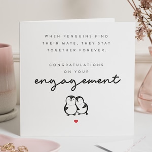 Verlovingskaart, pinguïn verlovingskaart, verlovingskaart pinguïns, gepersonaliseerde verlovingscadeau vriend, gefeliciteerd kaart, met pinguïns