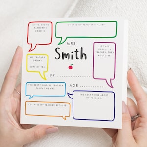 Biglietto di ringraziamento personalizzato per l'insegnante, biglietto di fine semestre, biglietto personalizzato per l'insegnante, biglietto di ringraziamento per l'insegnante, regalo per l'insegnante