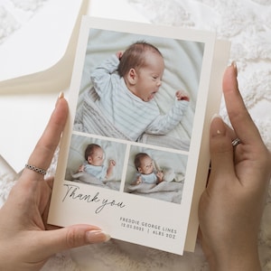 Cartes de remerciement de bébé personnalisées, cartes de remerciement de baptême de bébé, merci pour nouveau bébé garçon, remerciement de bébé avec photos, nouveau bébé fille