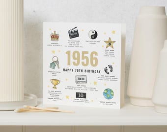70th Birthday Card, 1956 Birthday Card, Birthday Card for Him, Birthday Card for Her, Seventieth Birthday Card, Year You Were Born